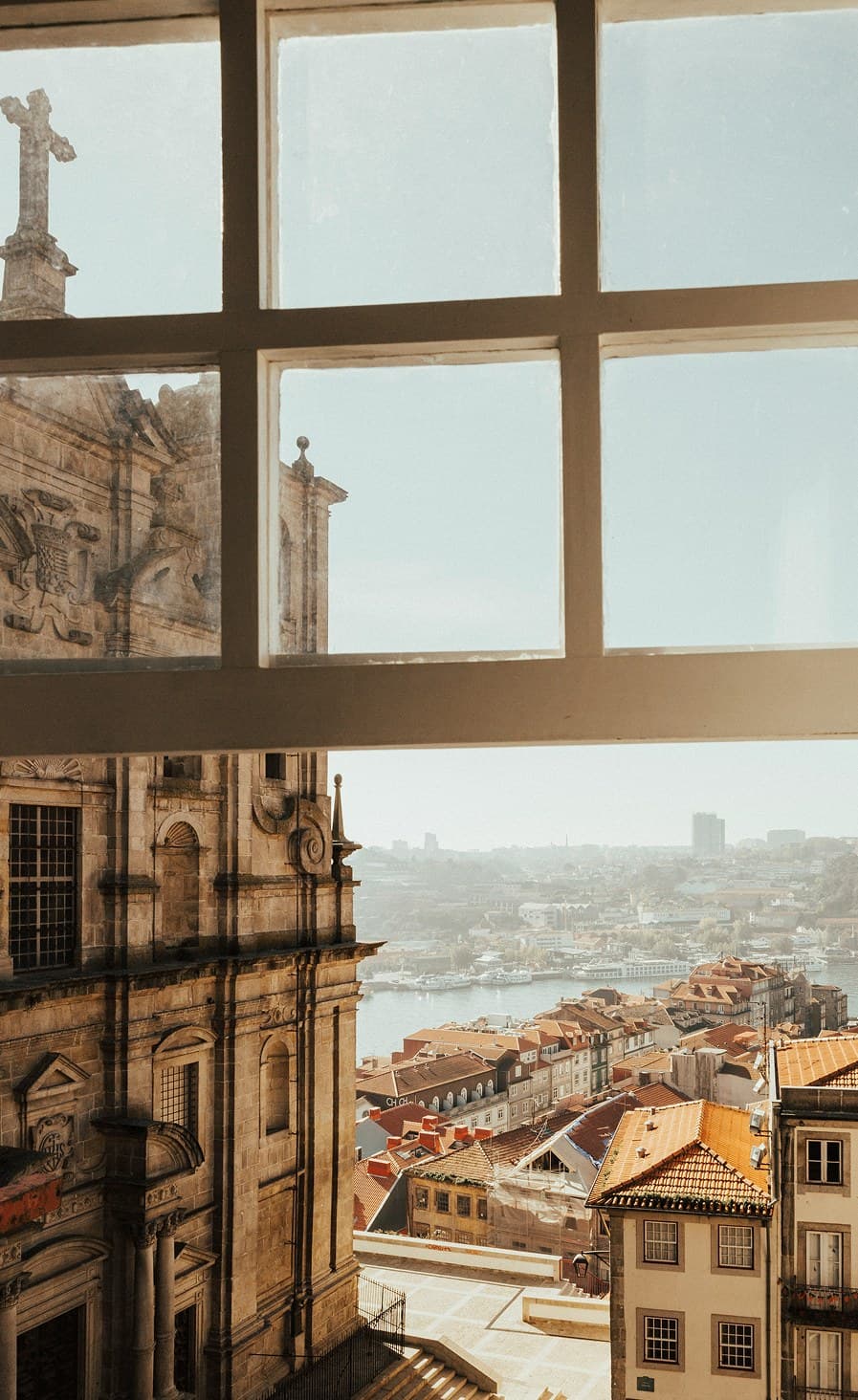 Porto seen from a window, with the Douro beyond